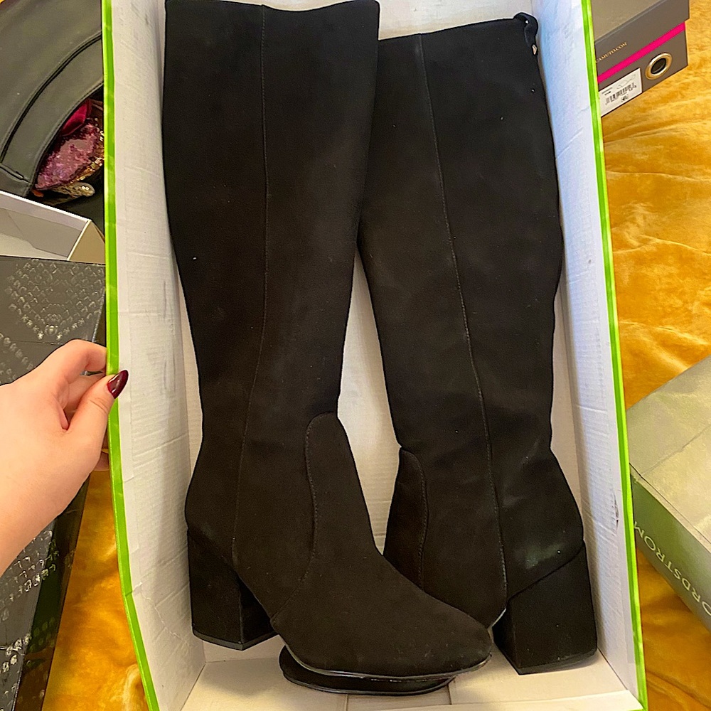 SAM EDELMAN SUEDE BLACK KNEE HIGH BOOTS SIZE 8